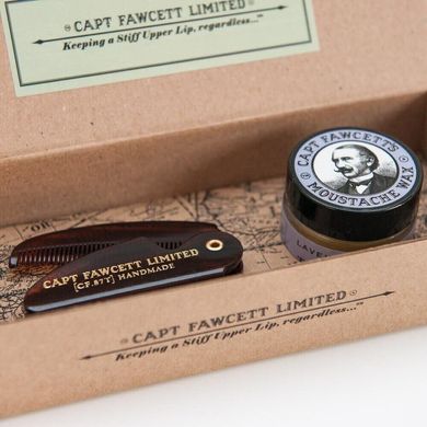 Подарунковий набір для вус: складний карманний гребінь та віск для вус Captain Fawcett's Maharajah Moustache Wax 15 мл