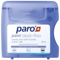 paro® classic-floss Зубна нитrf, вощена, з м'ятою та фторидом, 50 м