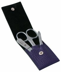 Маникюрный набор Dovo 3 ед (ножницы, пилочка, пинцет) в фиолетовом кожаном чехле