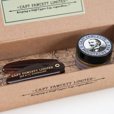 6671 Подарунковий набір складний карманний гребінь та віск для вус лаванда Captain Fawcett’s Wax Lavender and Moustache Comb